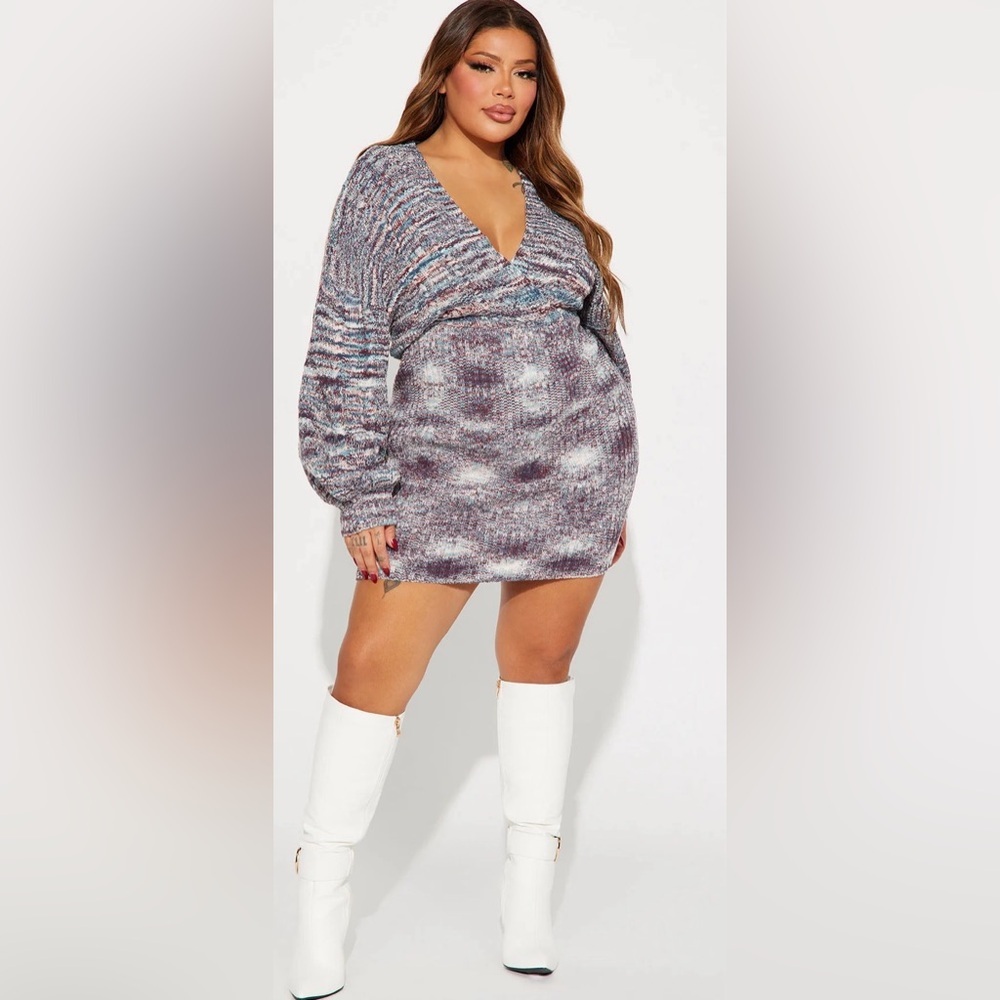Fashion Nova Vienna Sweater Mini Dress - Brown/combo XL - Picture 3 of 7